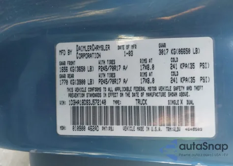 2003 Dodge Ram 1500 Slt/Laramie/St from USA, damaged, VIN 1D3HA18D93J572140